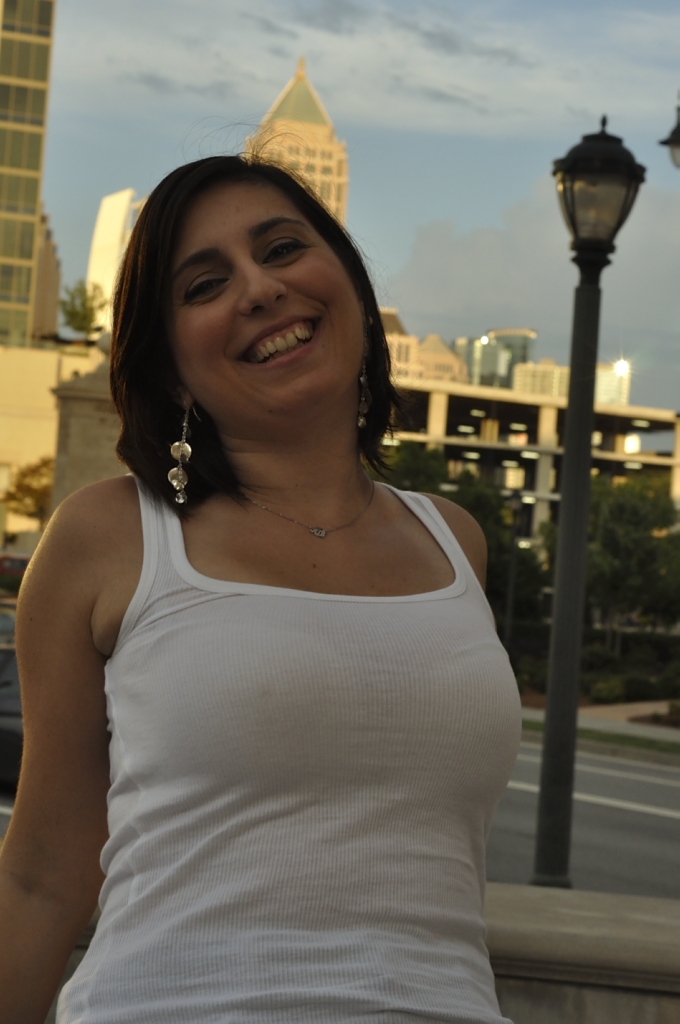 Brown hair Medium hairstyles Happy Girl Cute White tank top
