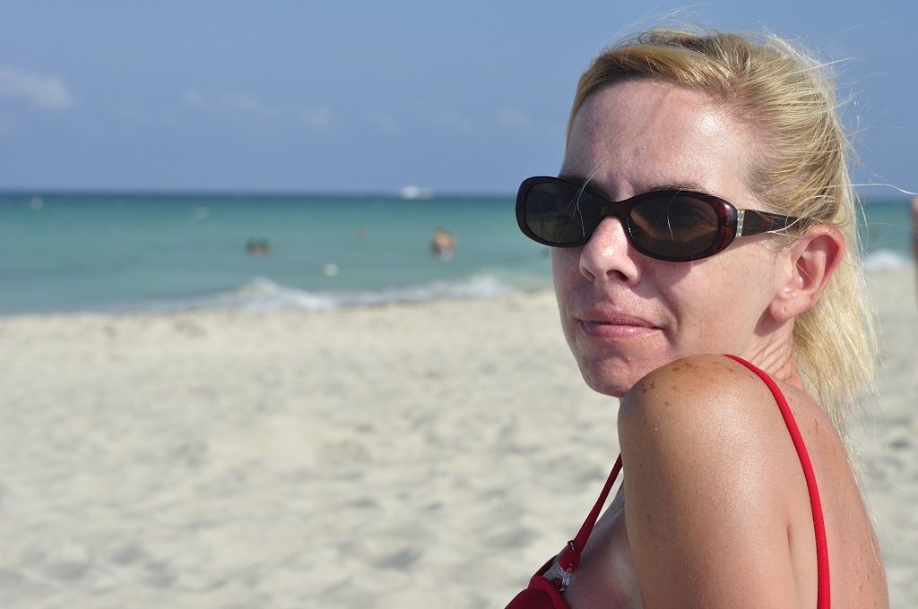 Girl Face Blonde hair White Bikini