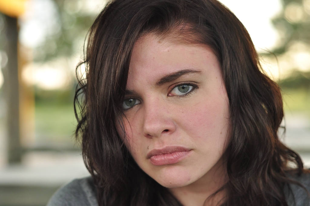 Model Medium hairstyles Girl Face Curly brown hair Pretty Sad