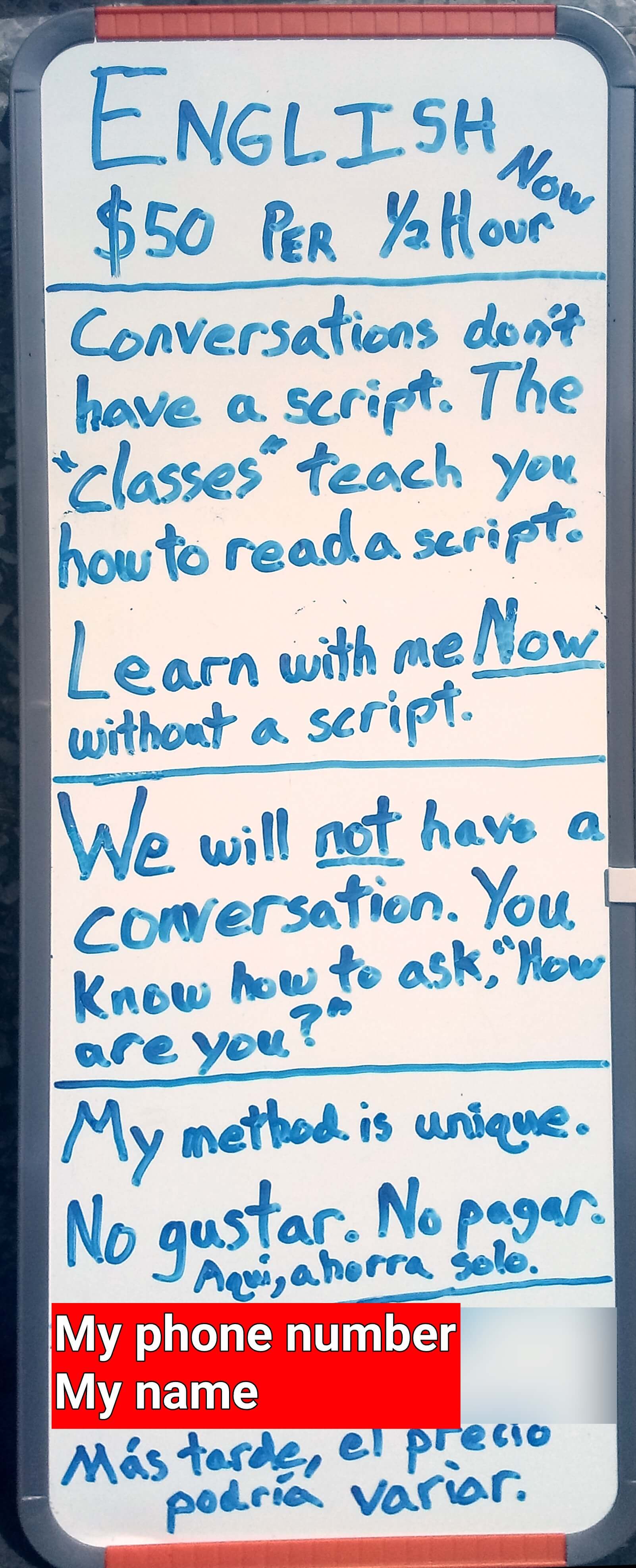 Sign offering English lessons